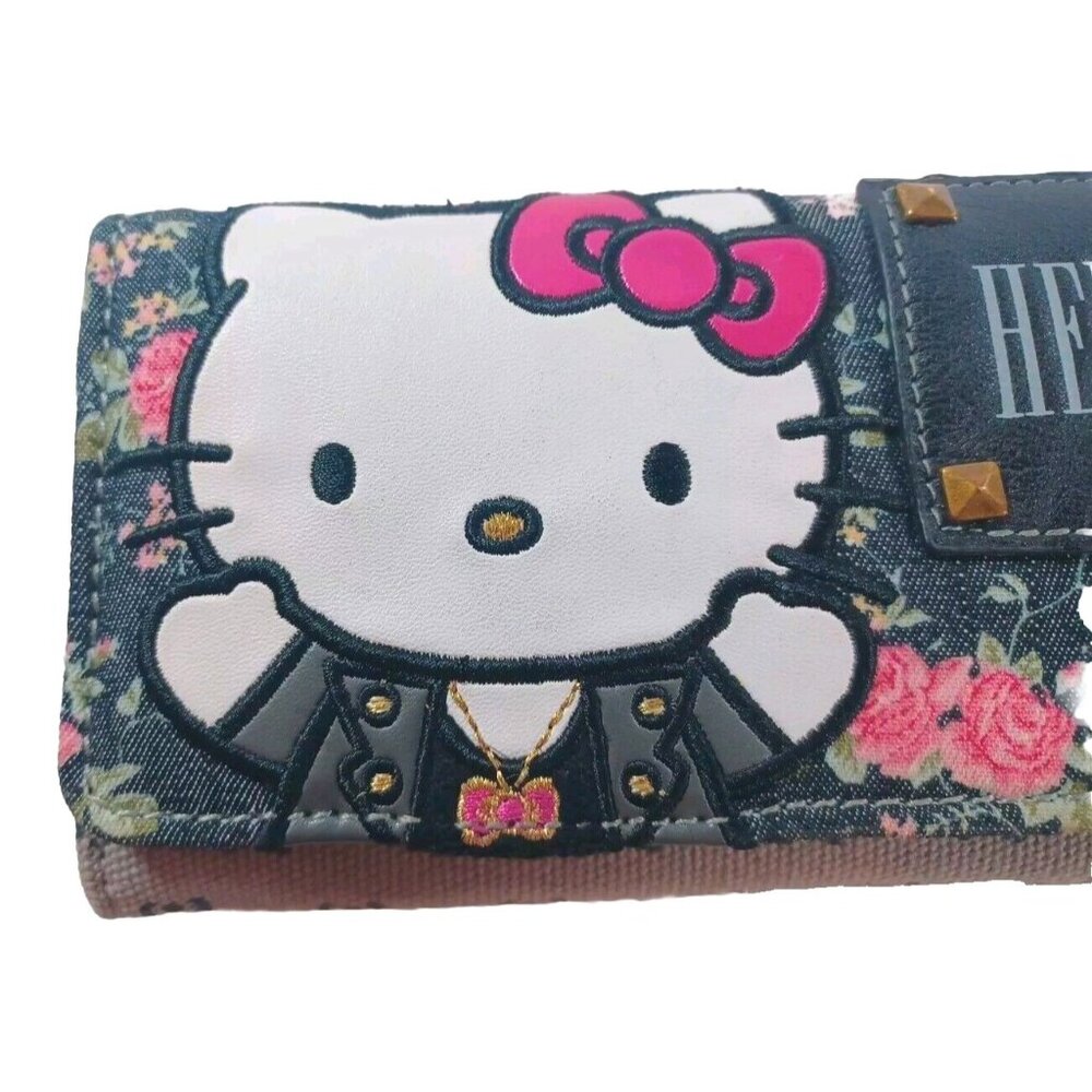 HTF Hello Kitty X Loungefly Denim Long Wallet Floral Studded - Picture 2 of 10